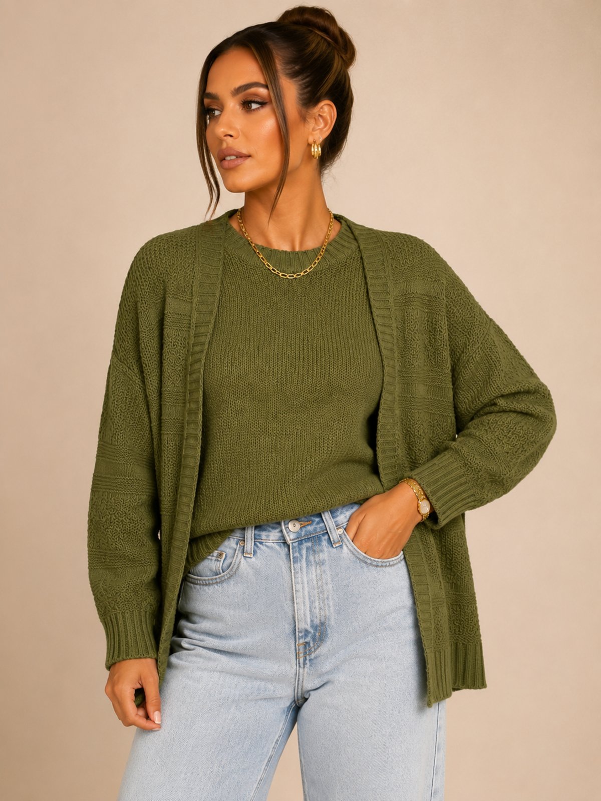 Twin Set Feminino em Tricot Trabalhado Premium Lapetry Elegância Conforto e Sofisticação para Todas as Ocasiões Verde