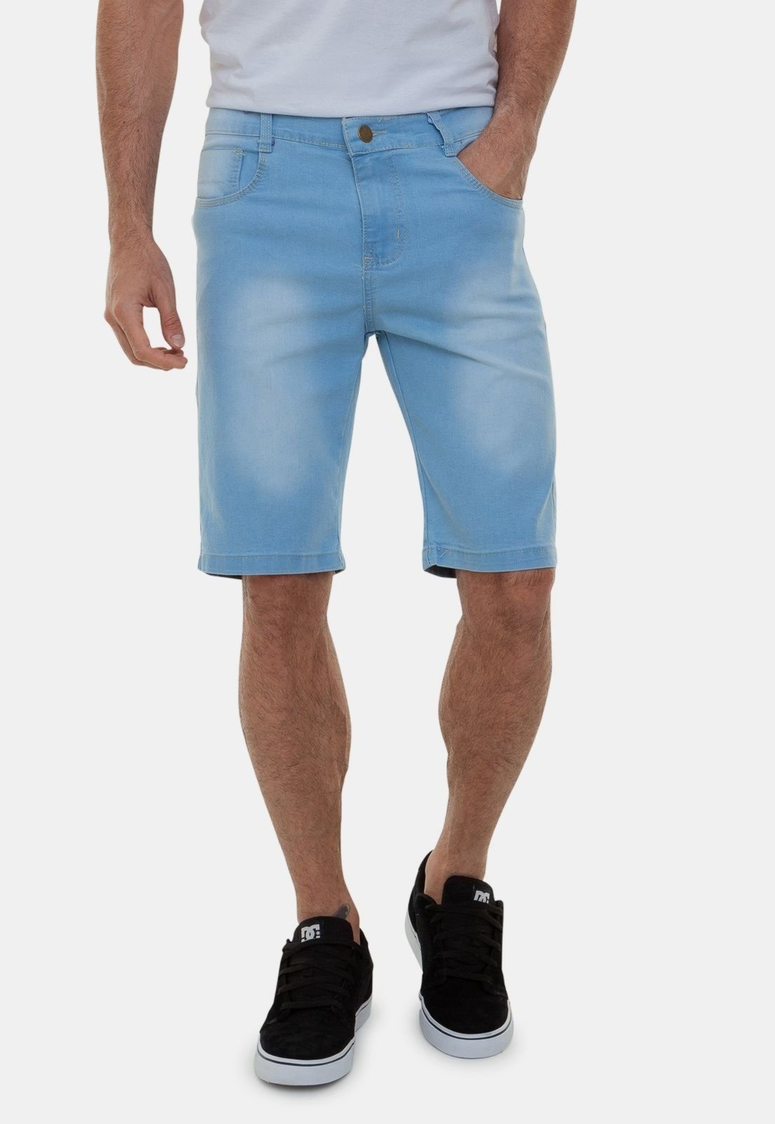 Bermuda Jeans Masculina Tradicional Com Elastano Versatti Azul Sidney