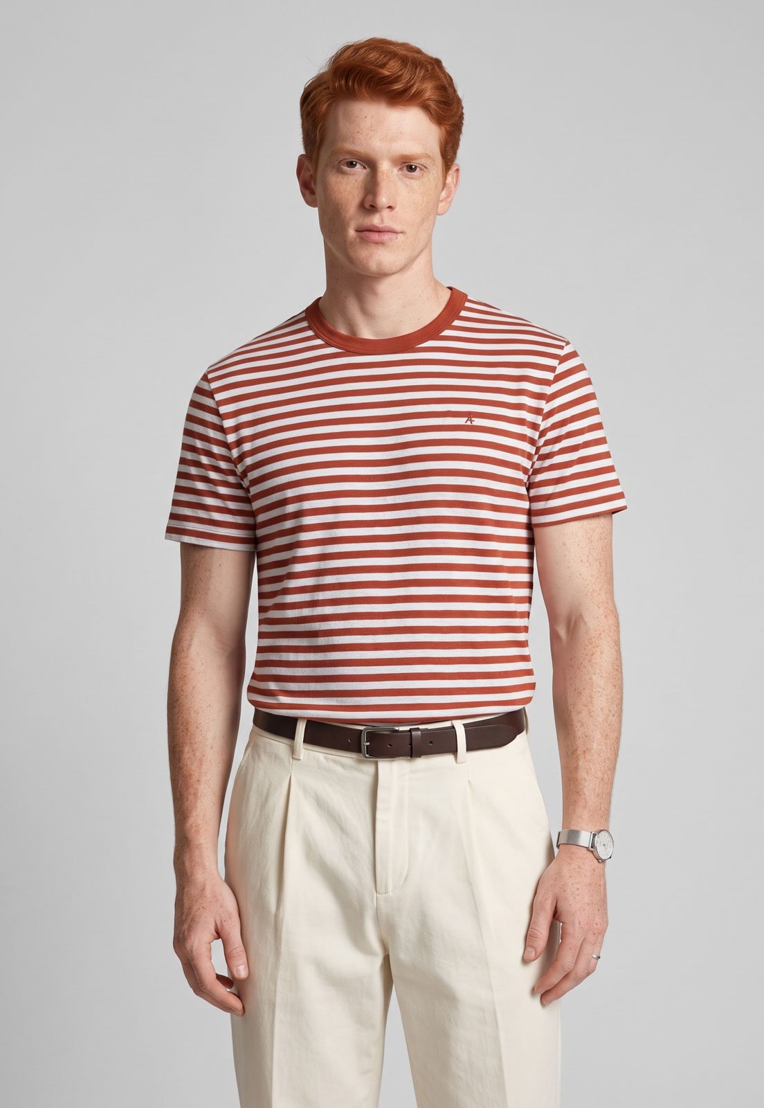 Camiseta Masculina Aramis Listrada Marrom