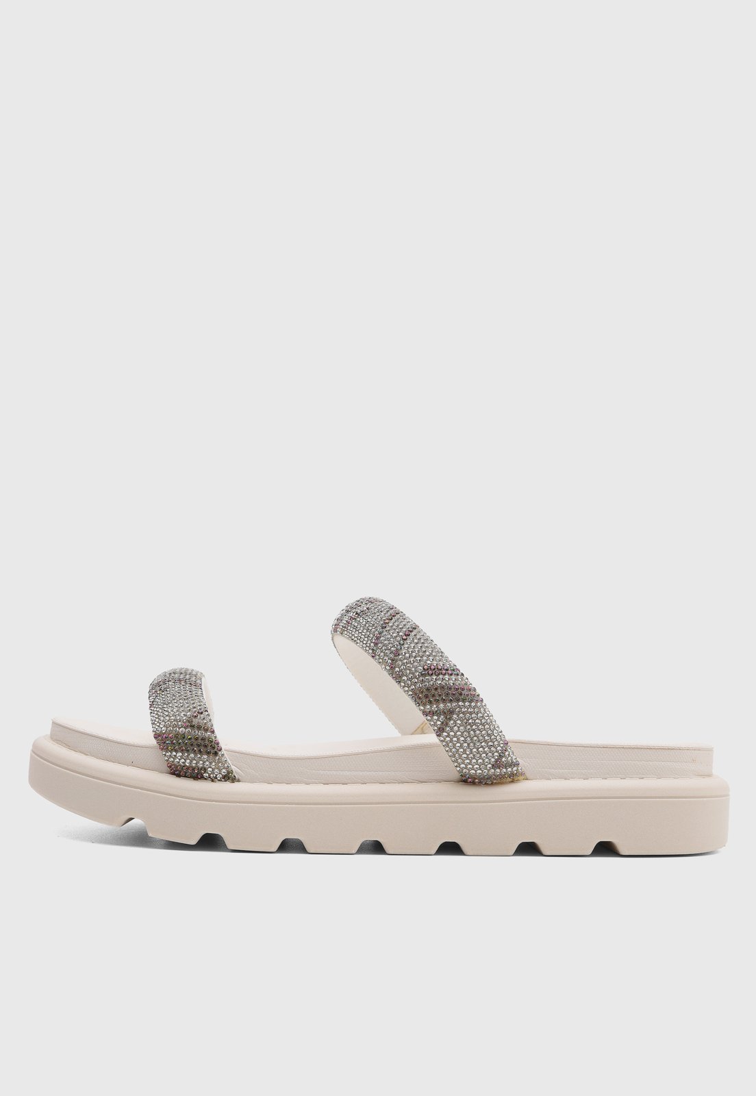 Rasteira Feminina Vizzano Tiras com Pedrarias Off-White