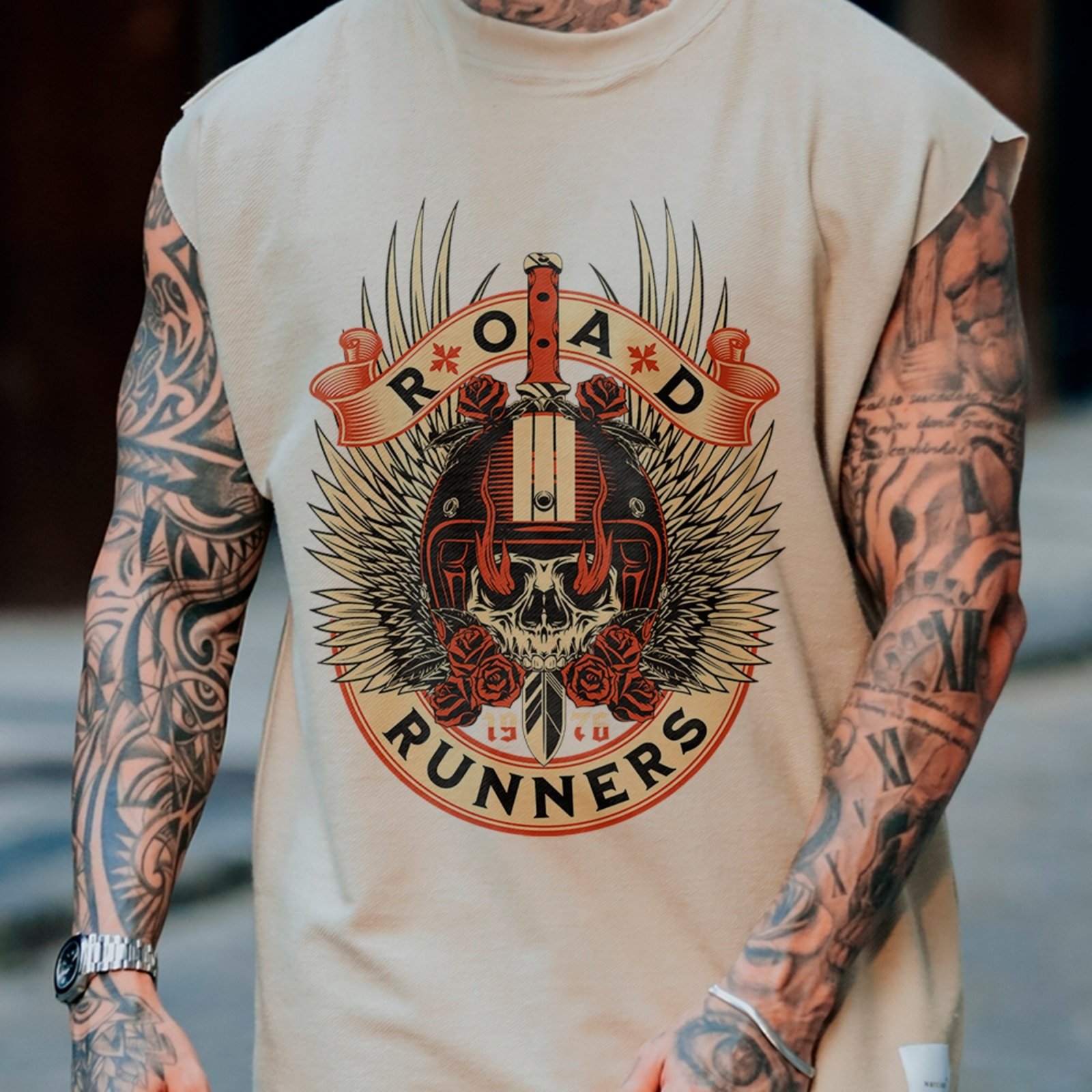 Camiseta Regata Machão Road Runners Moto Club Street Off White