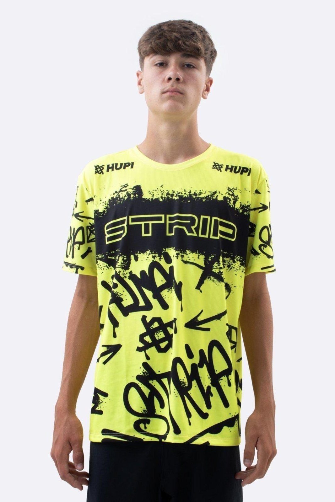 Camiseta Masculina HUPI Bike STRIP Preto e Amarelo Amarelo