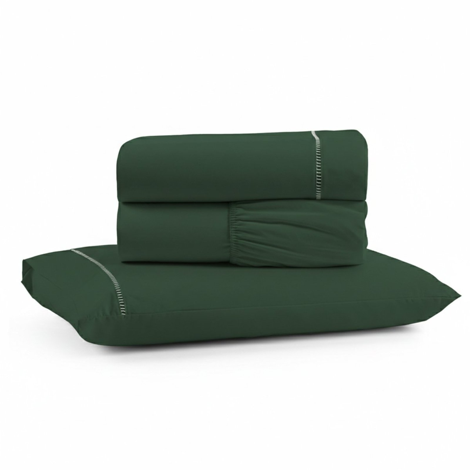 Jogo de Lençol Solteiro Premium Soft 600 Fios Micropercal Verde Escuro Ponto Palito Toque Macio 3 Peças