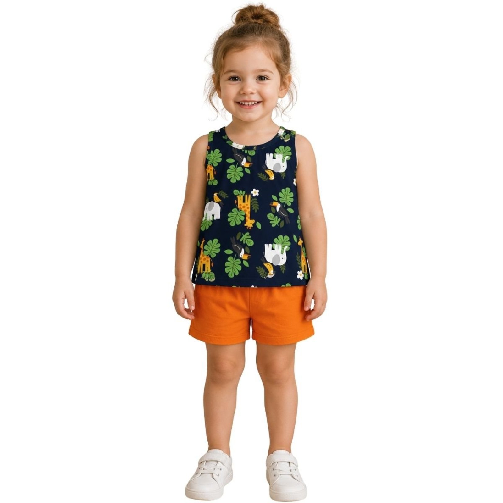 Infantil - Conjunto Menina Verão Kyly Flores Laranja