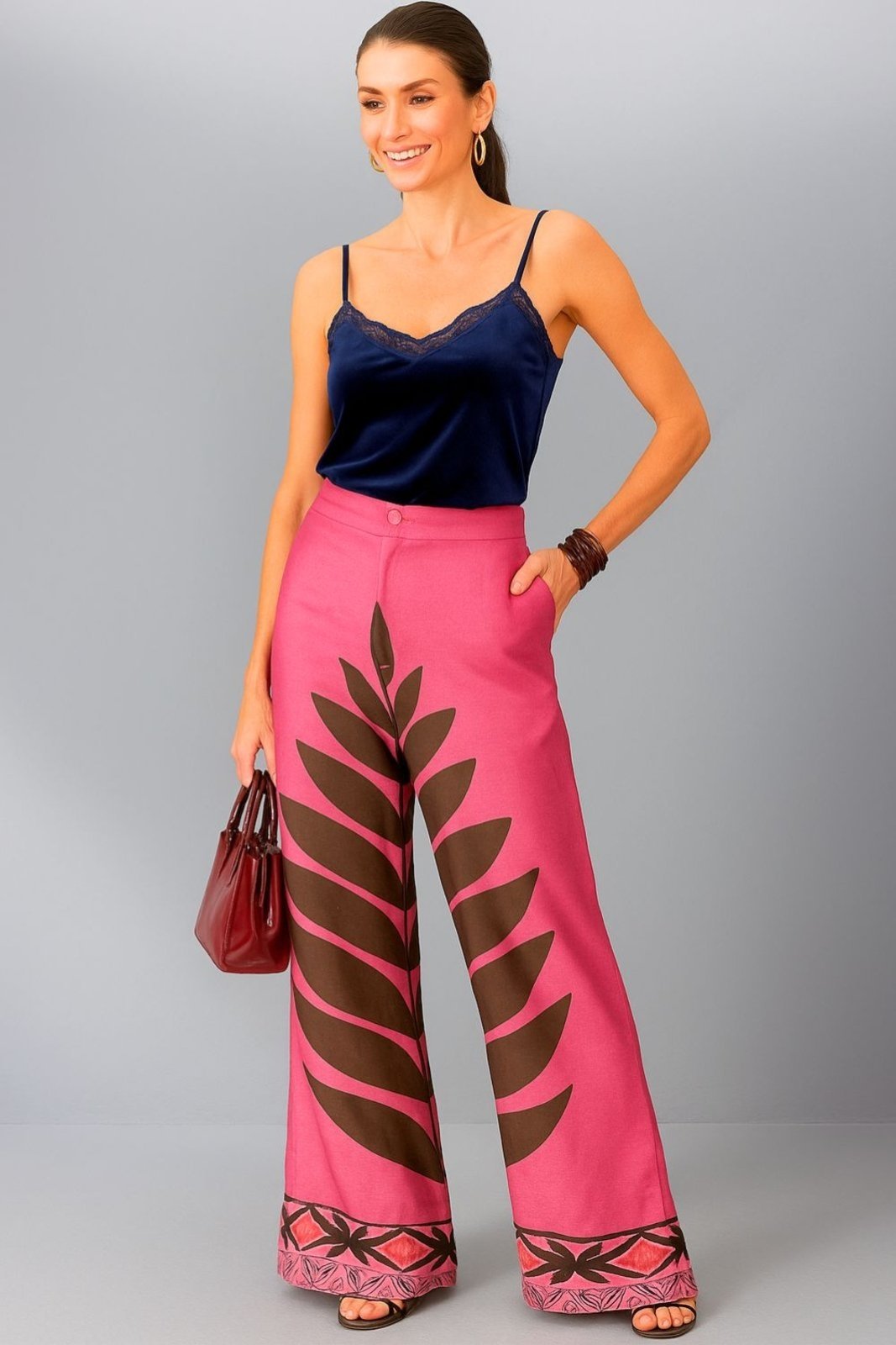 Calça Feminina Com Folhagem Central Smk Estampado