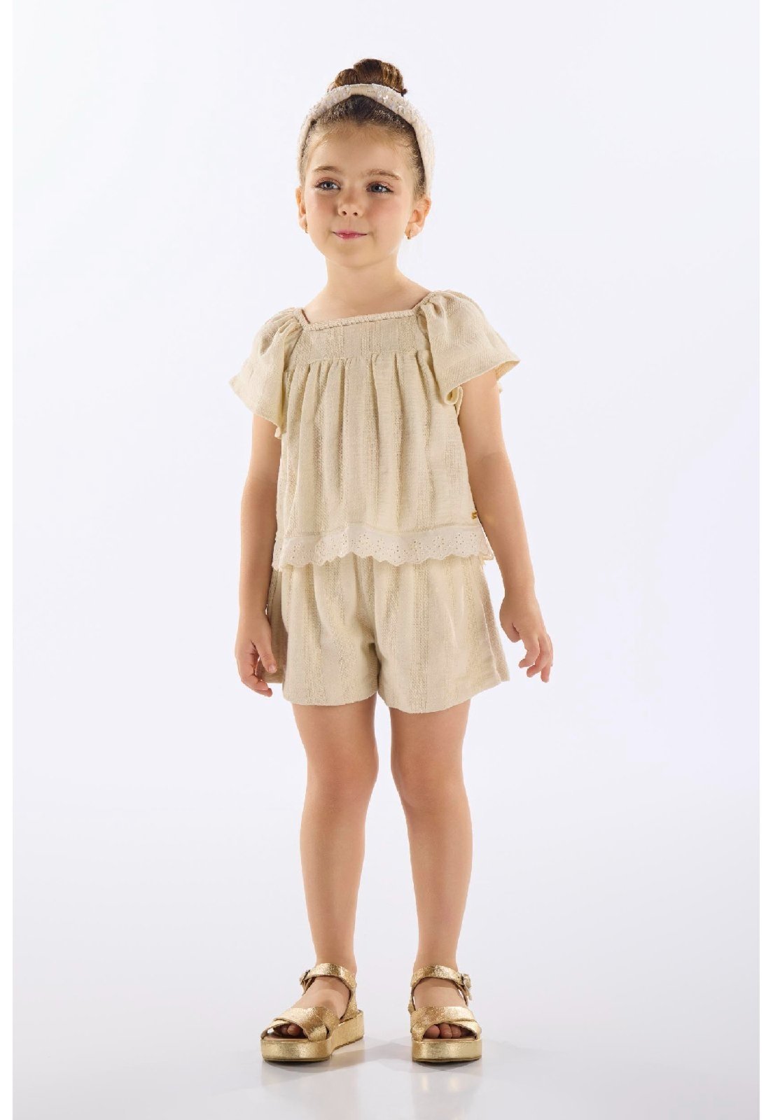 Infantil - Conjunto Blusa e Short Up Baby Bege