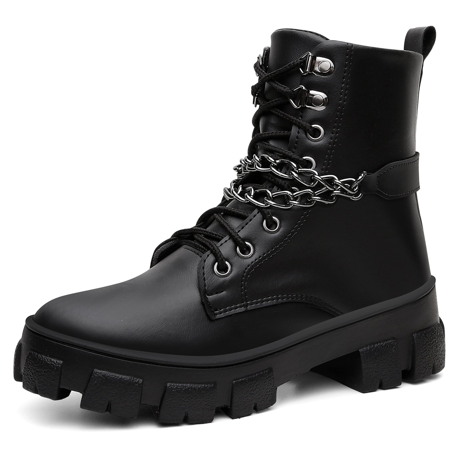 Bota Coturno Tratorado Cadarço Correntes Estiloso Preto Militar Santa Rosa