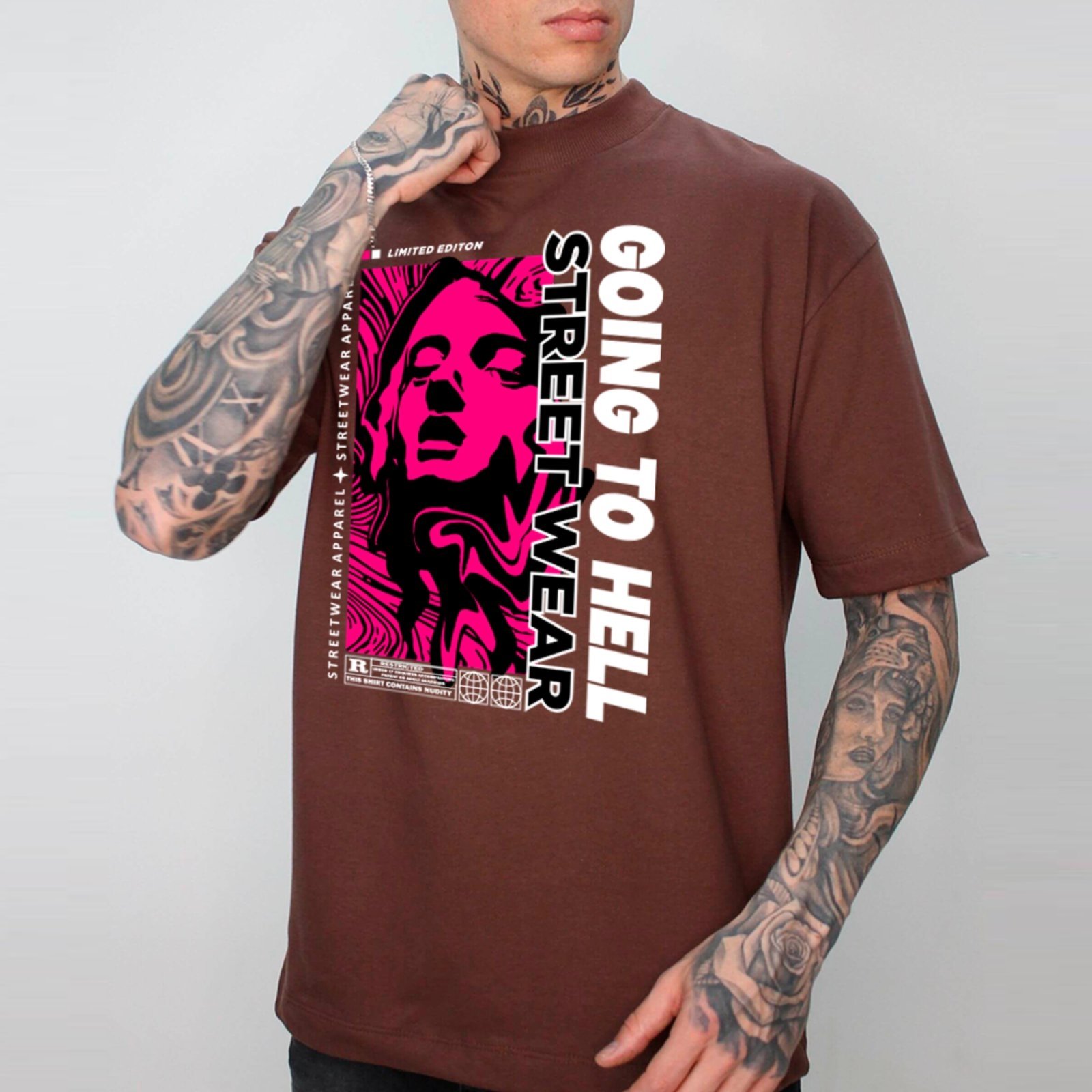 Camiseta Ousy Going To Hell Oversized Unissex Marrom