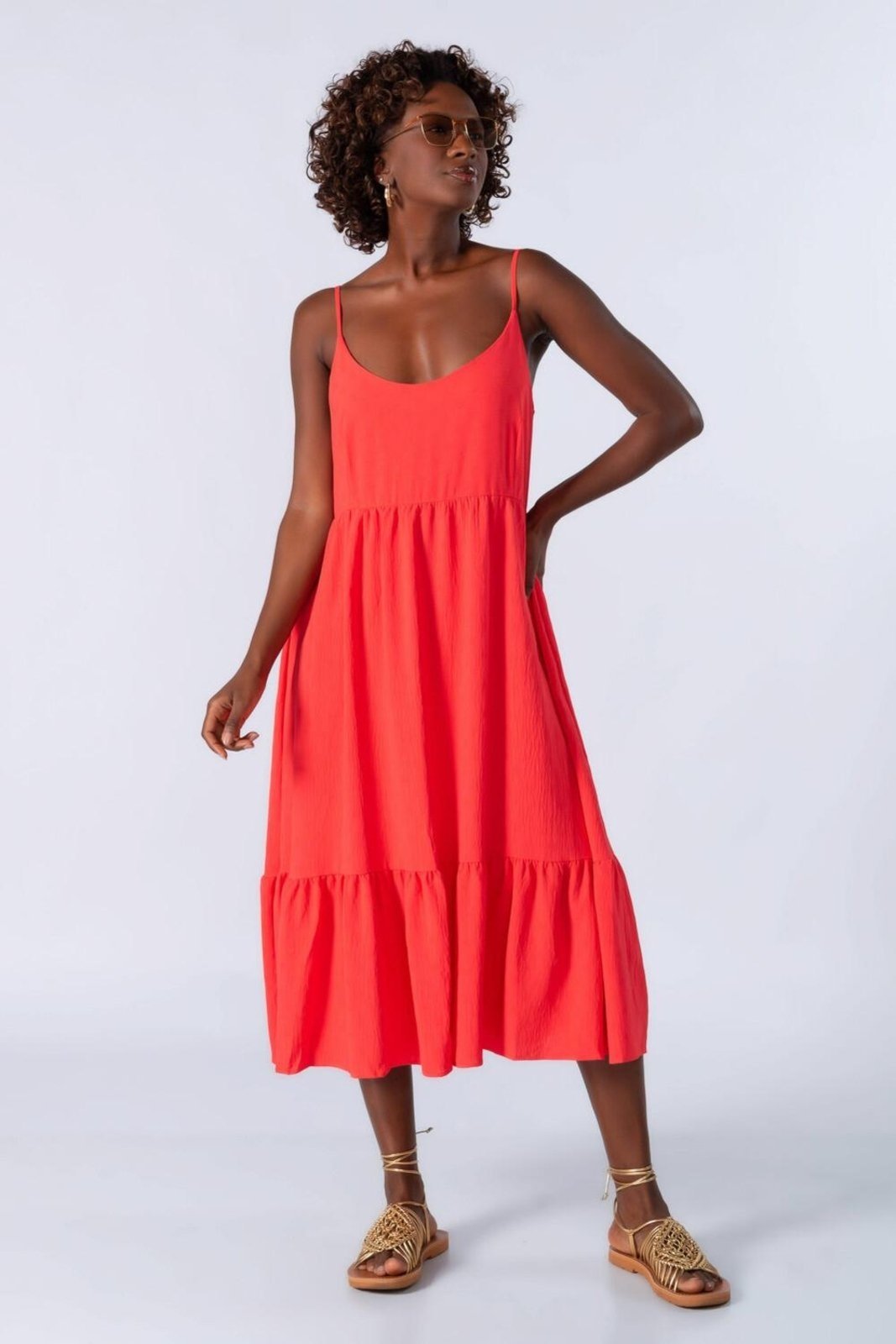 Vestido midi amplo com alcas Vermelho