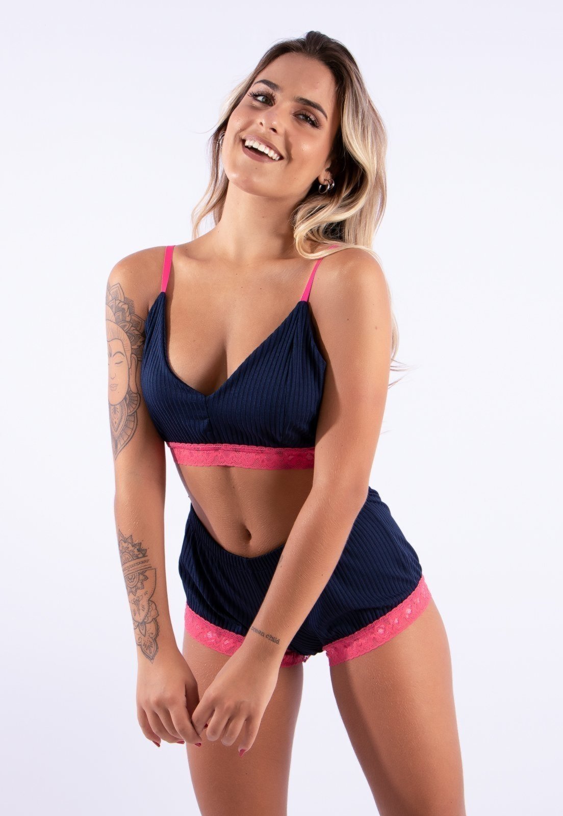 Baby Doll Linha Noite Ribana Top Alcinha Azul Marinho