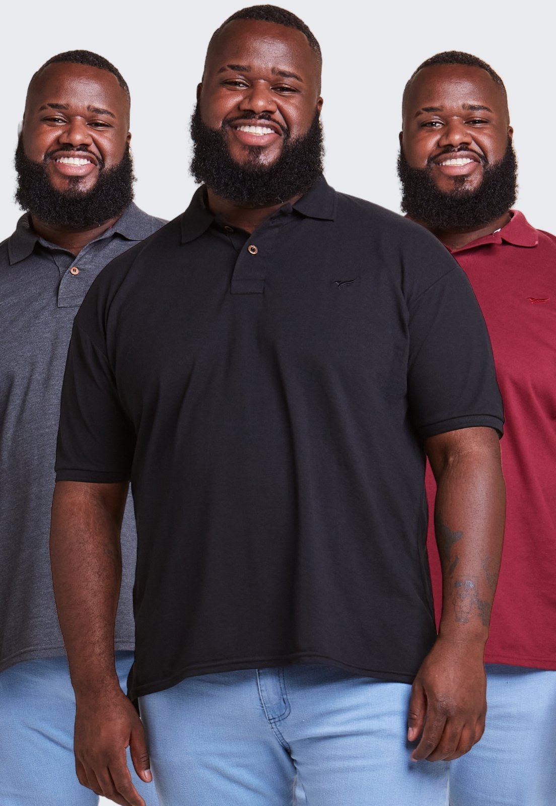 Kit 3 Camisa Polo Masculina Algodão Plus Size Daze Modas Preto, Chumbo e Vinho
