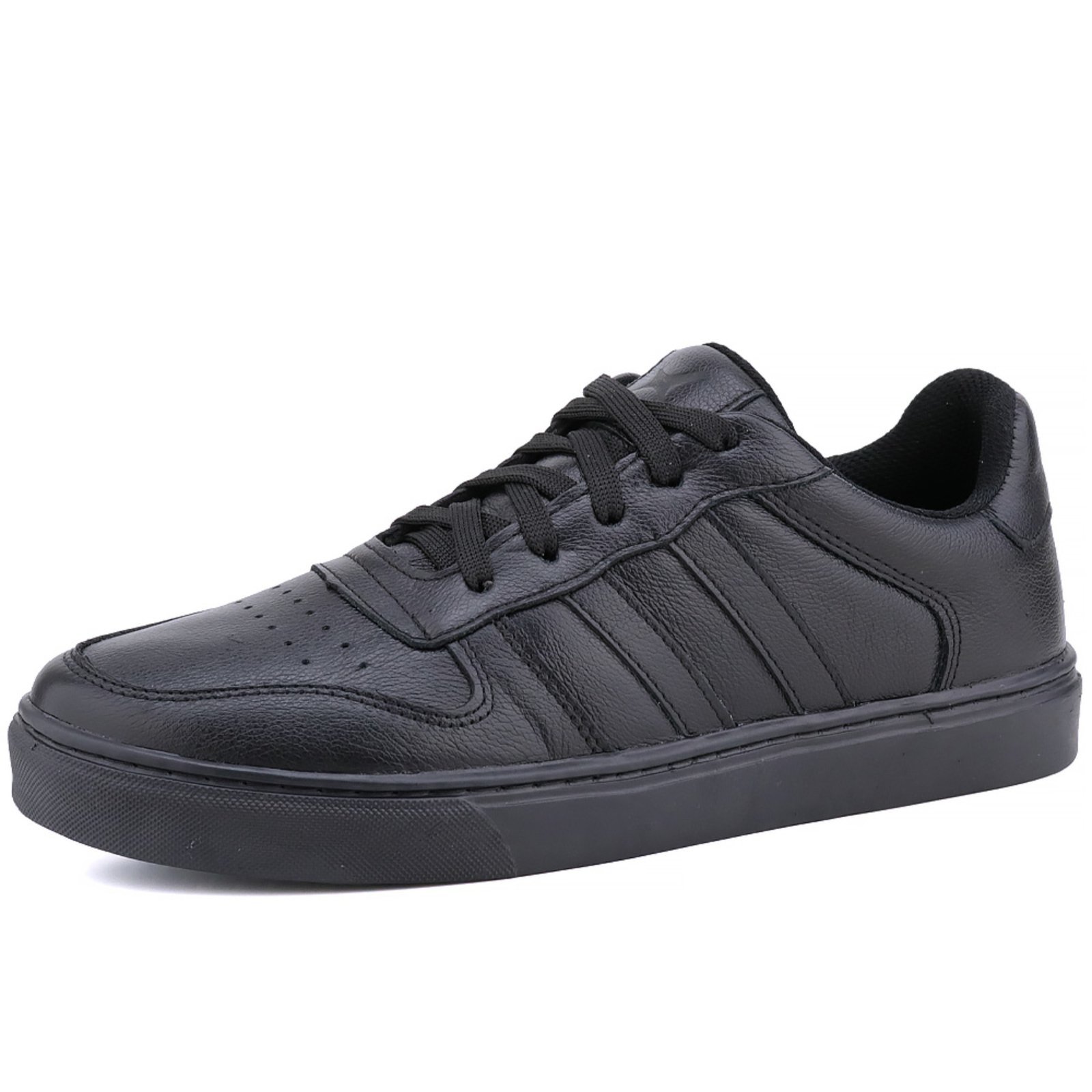 Tênis Casual de Couro Mr. Gutt com Listras Preto