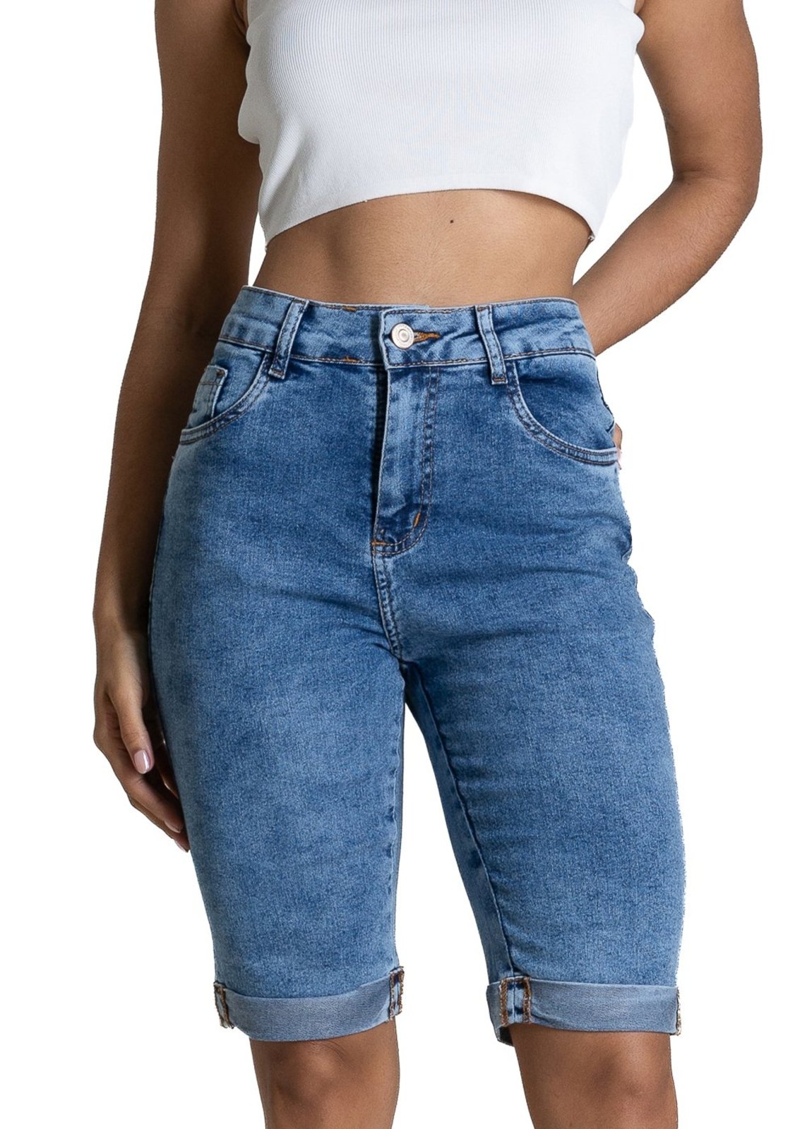 Bermuda Jeans Barra Dobrada Sawary - 284425 - Azul - Sawary