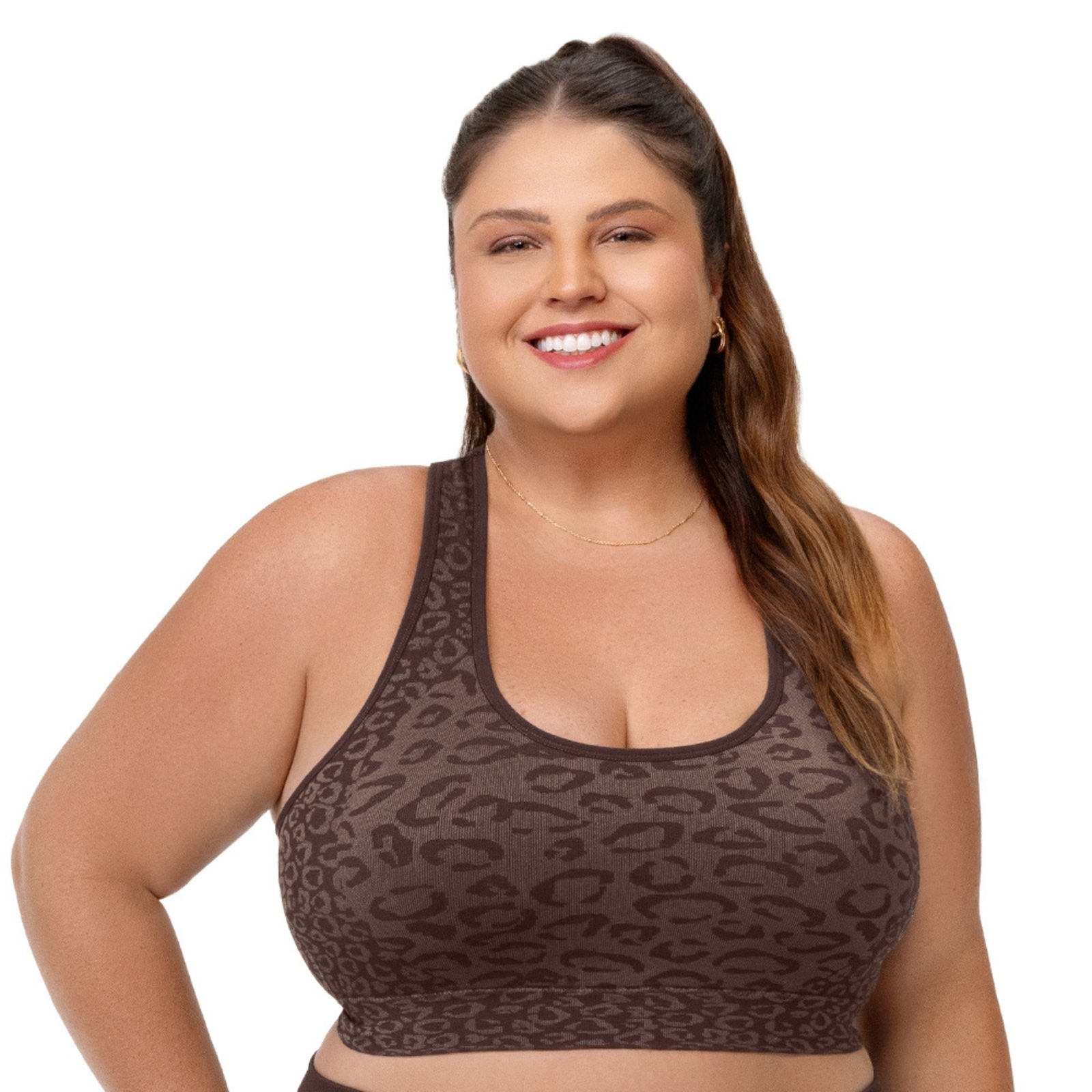 Top Fitness Nadador Plus Oncinha com Bojo Removível Marrom Zee Rucci