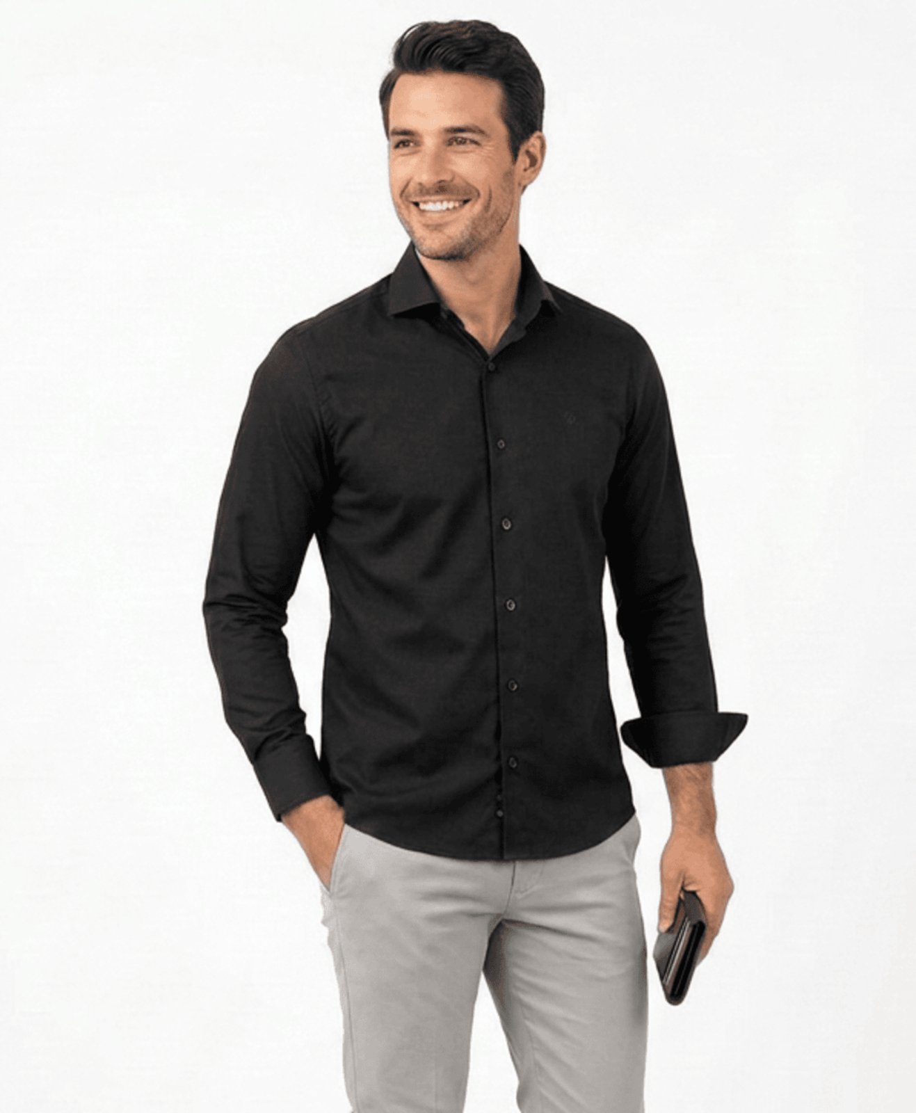 Camisa Social LBL Slim Poliéster Macia Não Amassa Manga Longa Preto