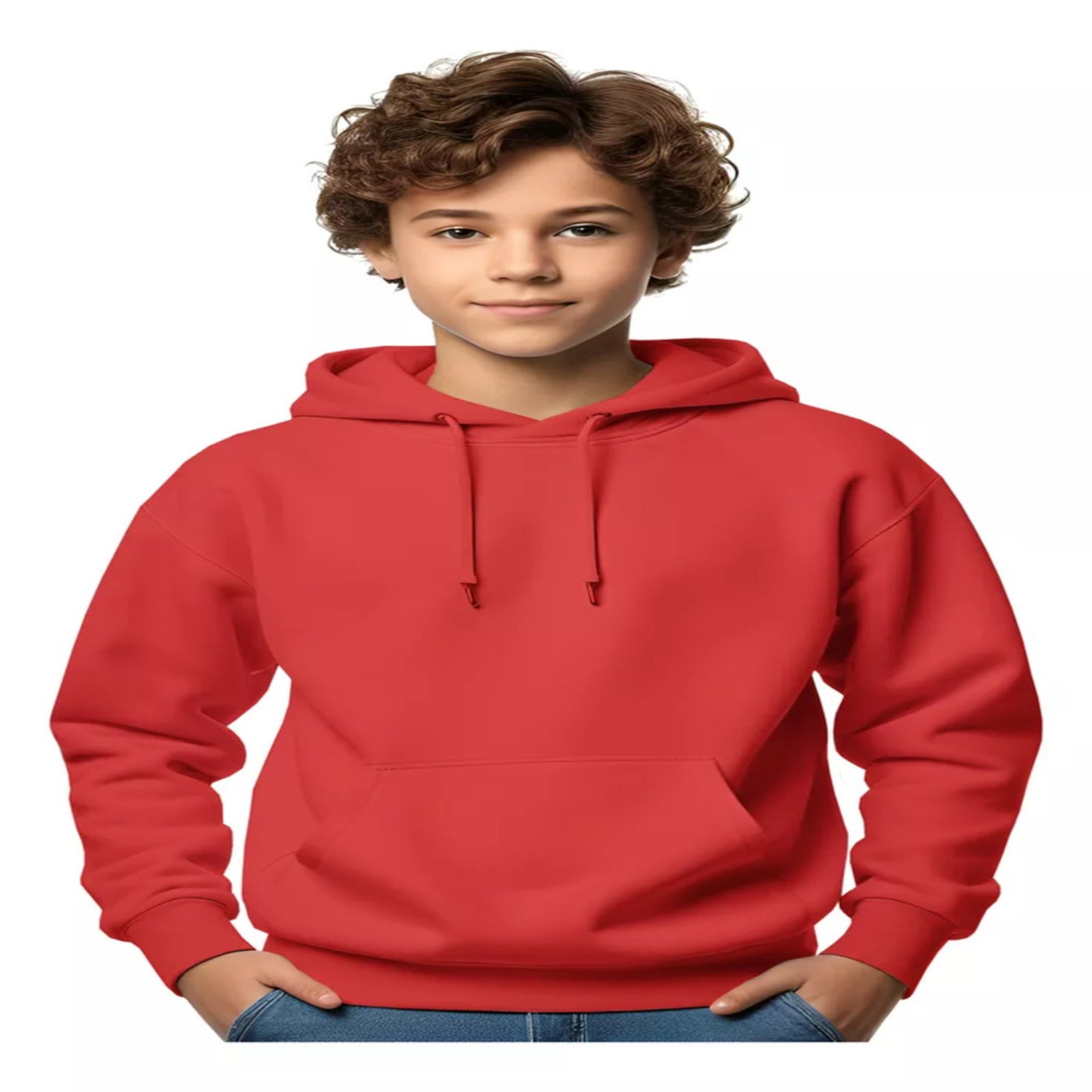 Blusa Moletom Liso Com Capuz E Bolso Canguru Vermelho