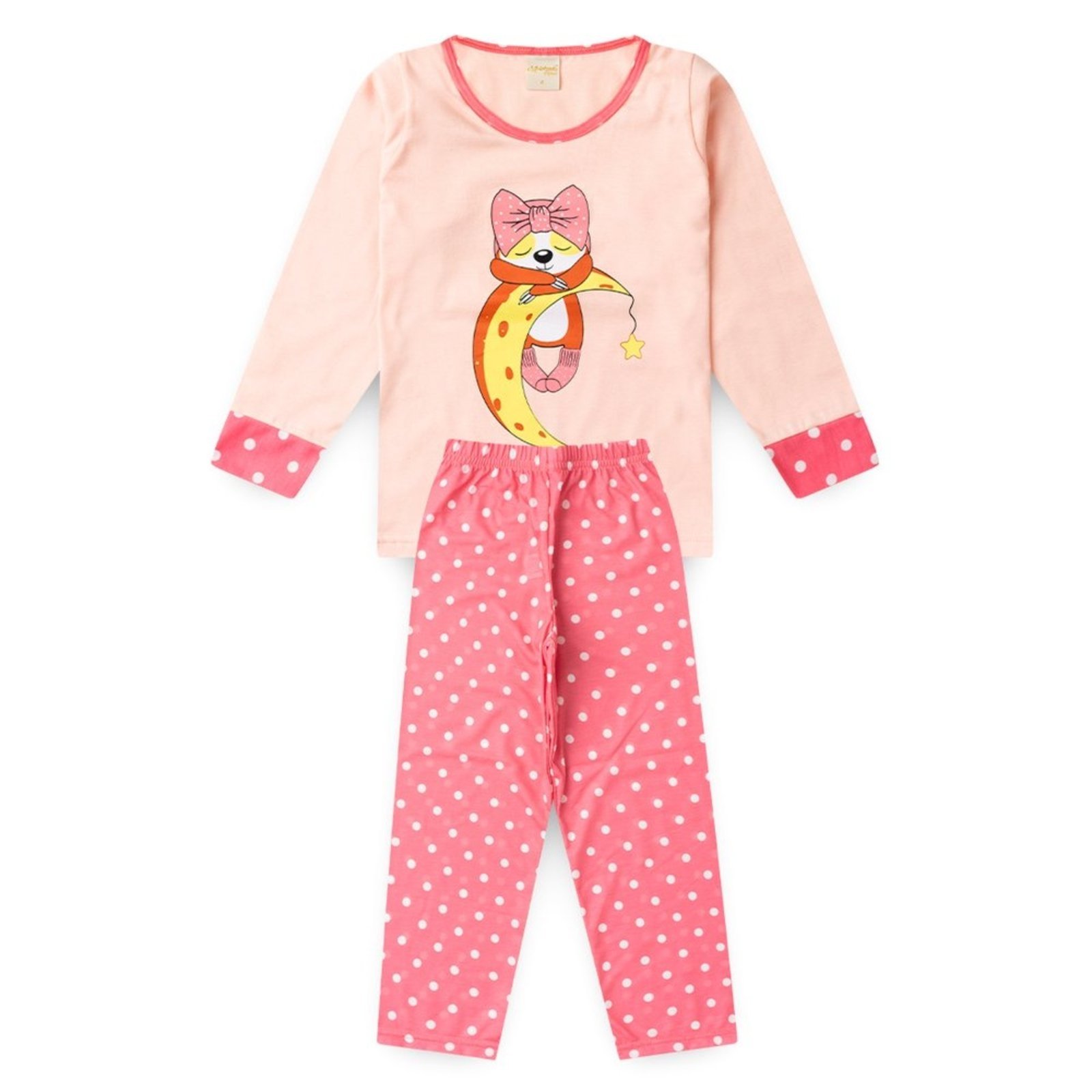 Pijama Longo Menina Pérola Bichinho e Bolinhas