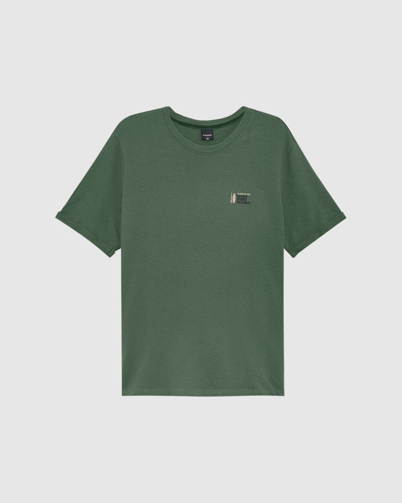 Camiseta Masculina Manga Dobrada Em Malha Linho Texturizada