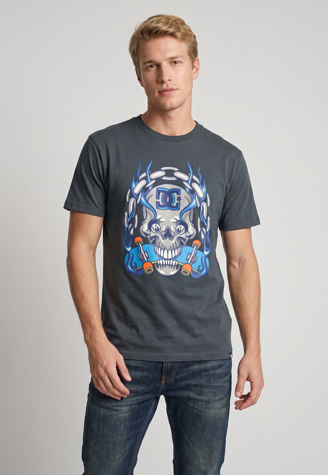 Camiseta Masculina DC Shoes Burning Skull Azul