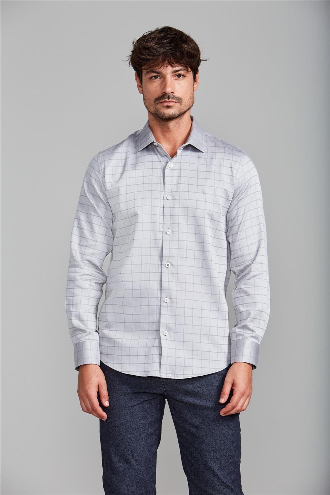 HIGHSTIL Camisa Algodão Egípcio Slim Fit Listrada - Cinza Claro