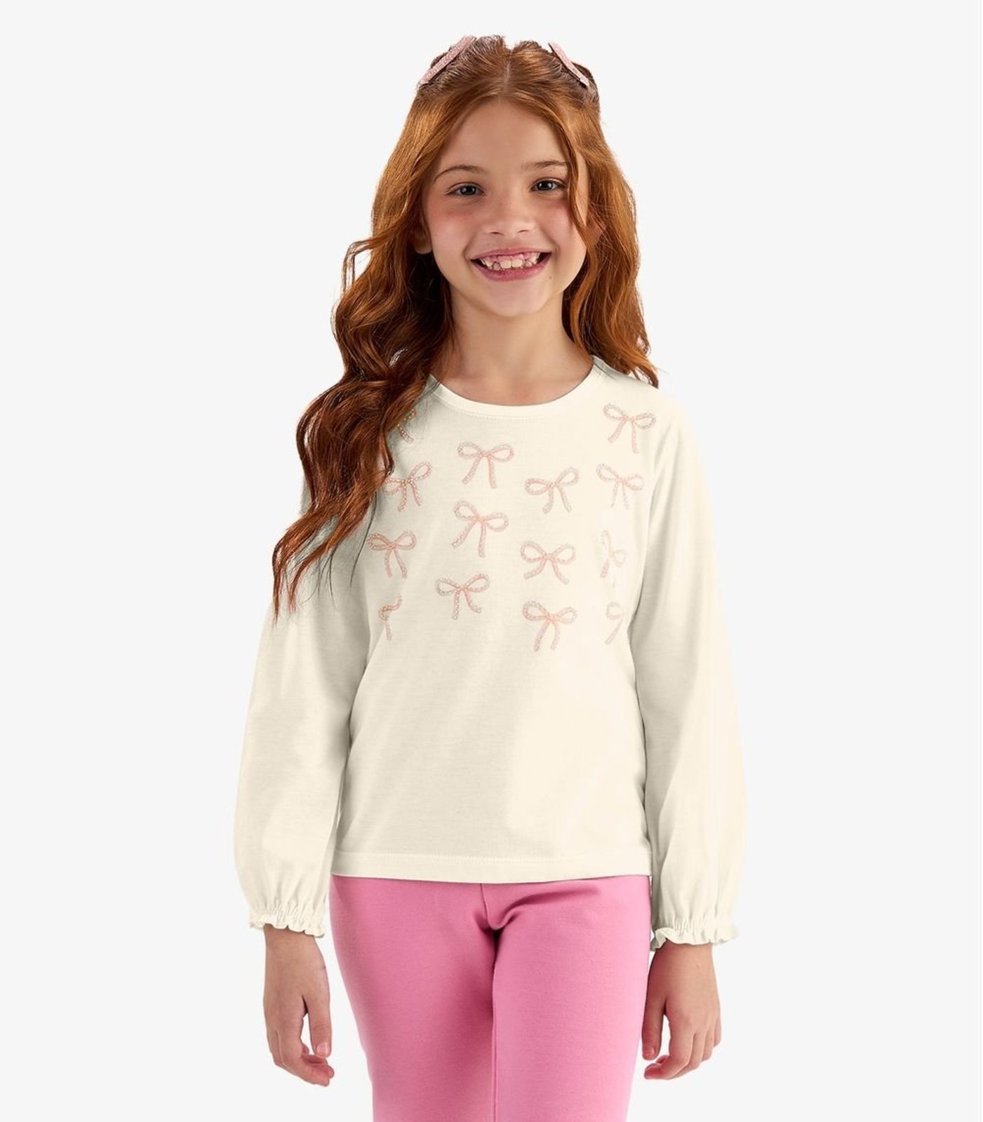 Infantil - Blusa Manga Longa Meia Malha Com Estampa Rovi Bege