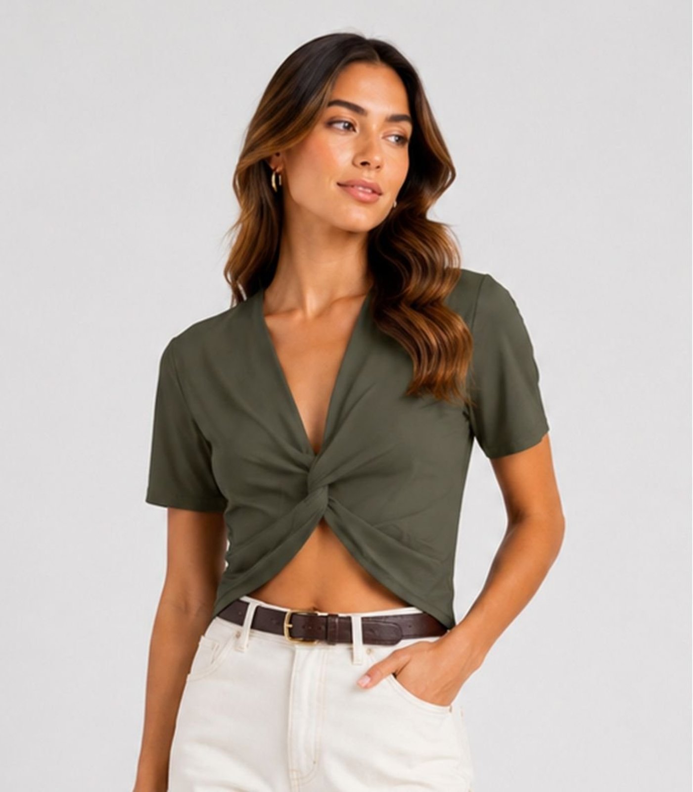 Blusa Feminina Transpasse Formando Nó Infinita Cor Verde