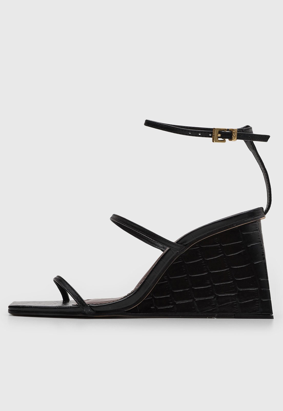 Vista 2 Sandália Feminina Santa Lolla Salto Anabela Textura Croco Preta preto Santa Lolla preto