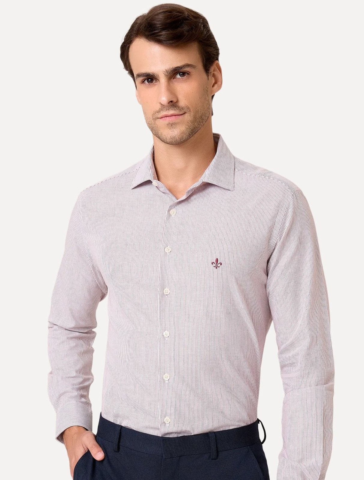 Camisa Dudalina Masculina Slim Superfine Cotton Listrada Vermelha