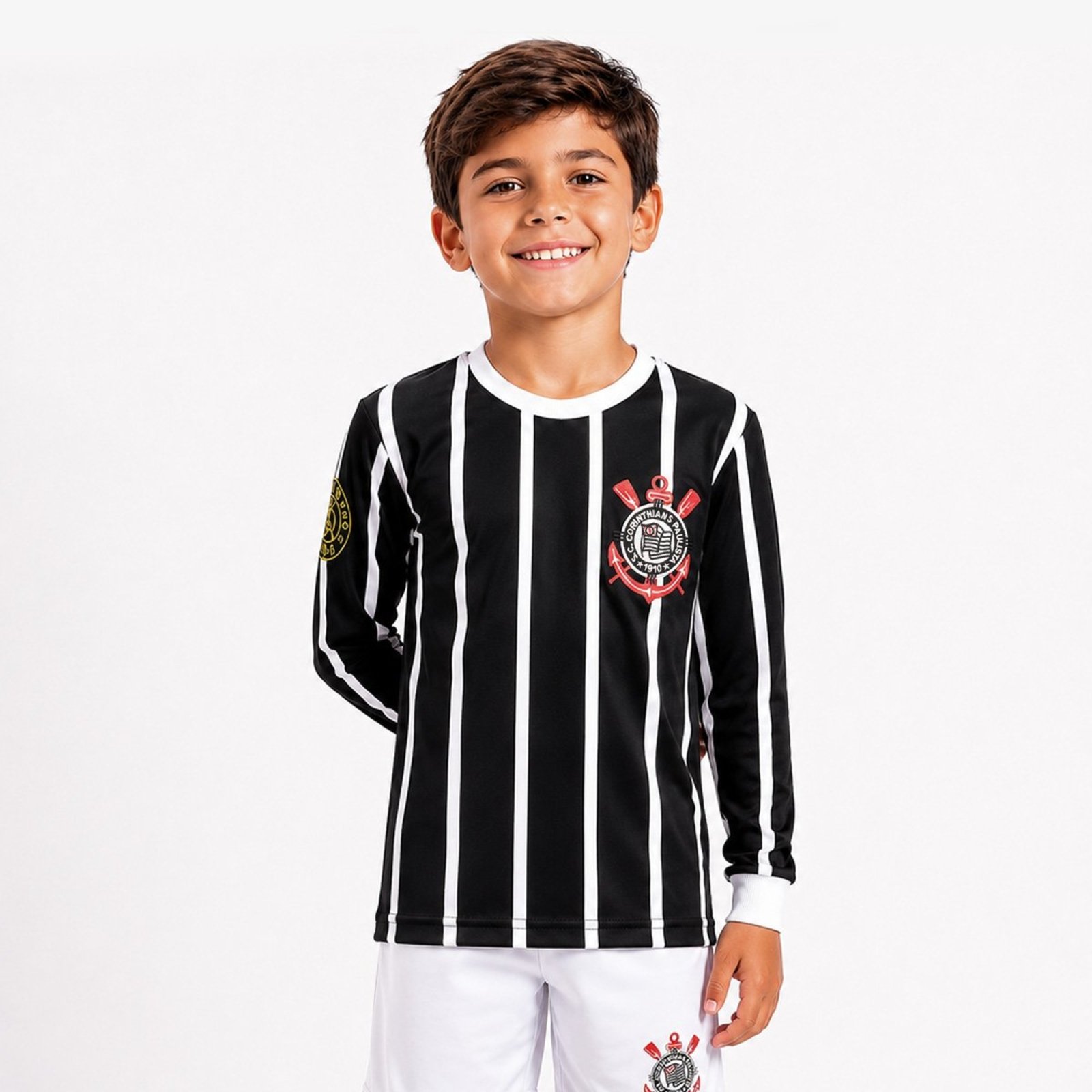 Camiseta Corinthians Democracia Retrô Manga Longa Preta