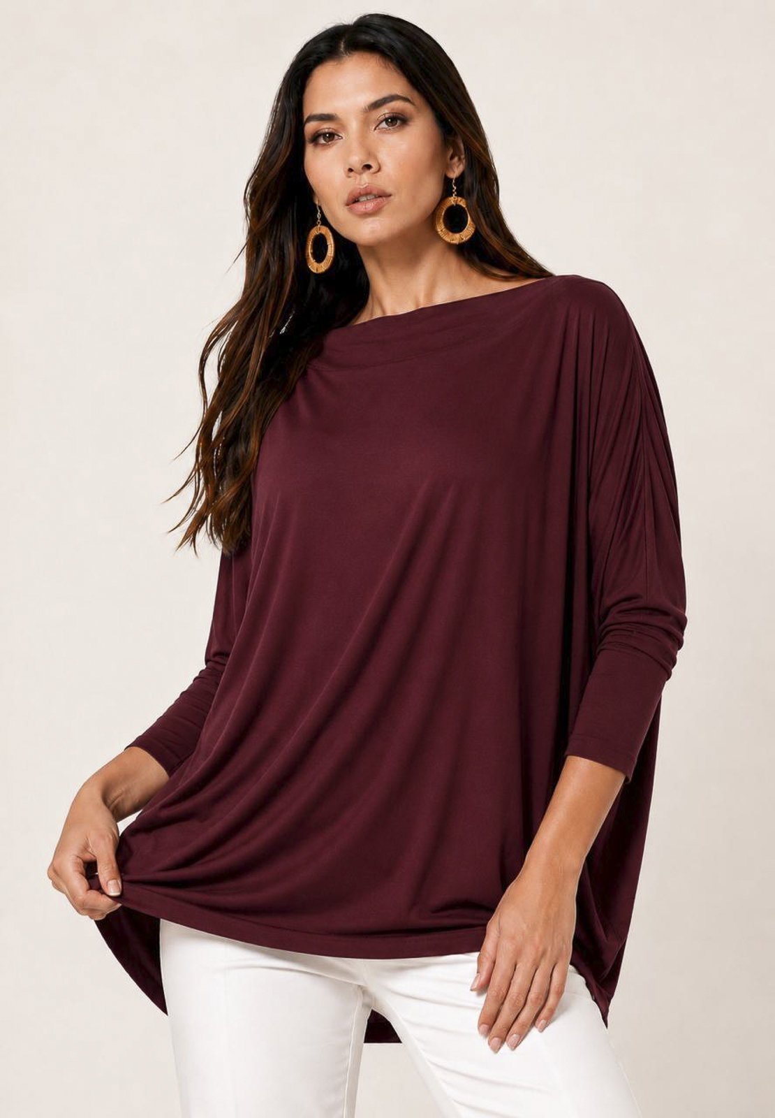 Blusa Ampla Amazonia Vital Malha Morcego Manga Longa Bordô