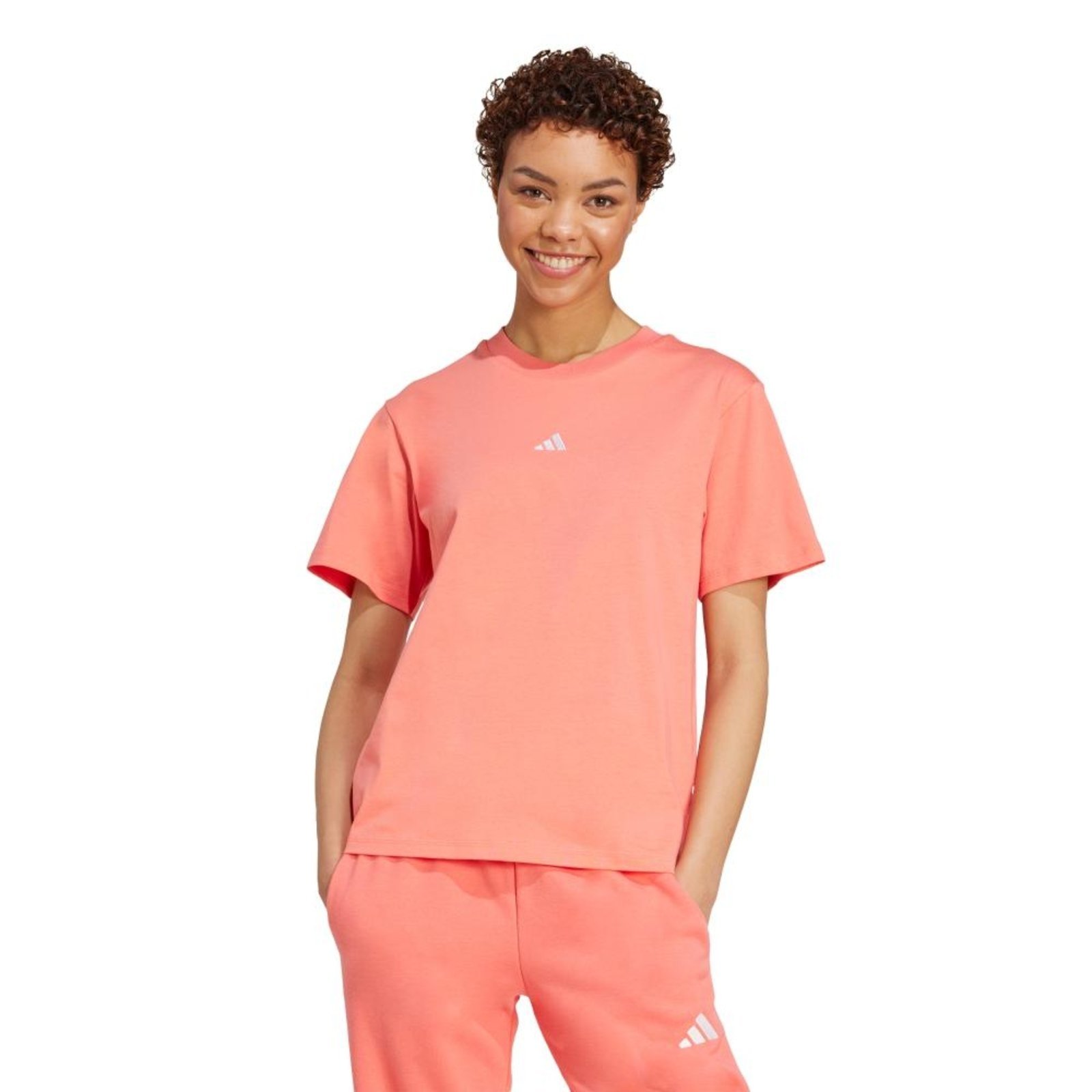 Camiseta Algodão Essentials Small Logo adidas Sportswear Rosa