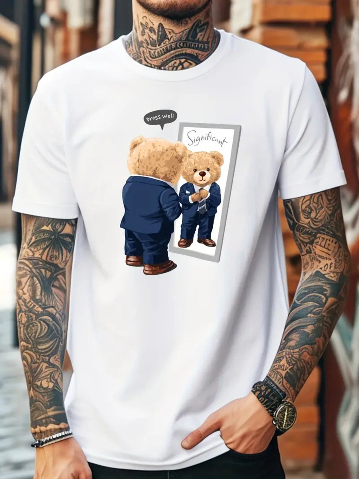 Camiseta Estampada Oversized Urso Terno Safira Moda Algodão Branca