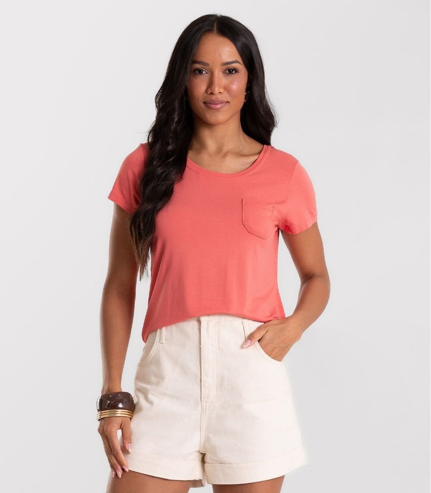 Blusa Feminina Viscotorcion Com Bolso Rovitex Laranja