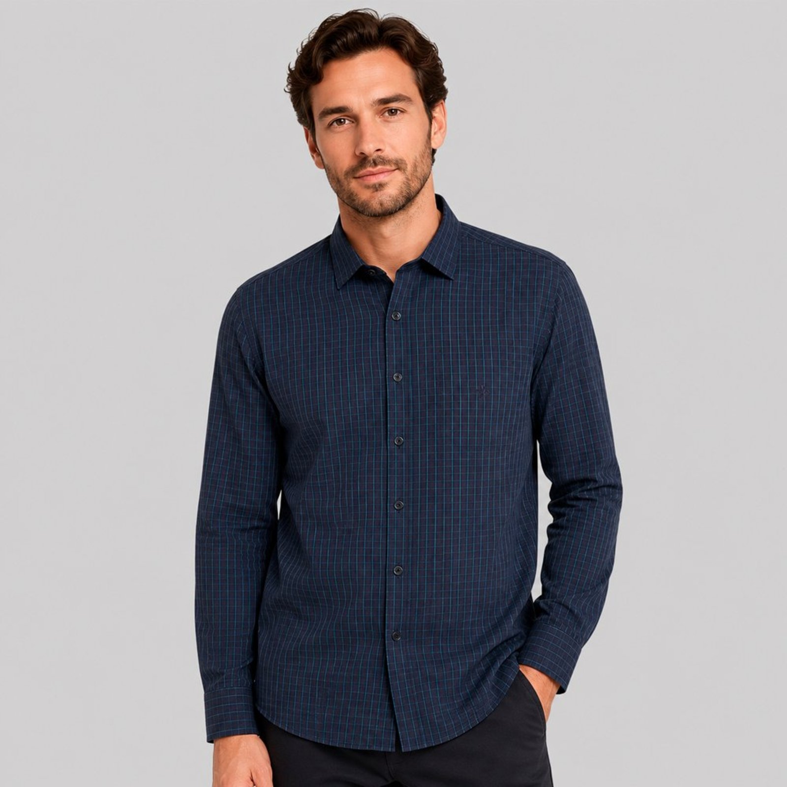 Camisa Slim Dudalina Slim Tricoline X Pr27 Marinho Masculino