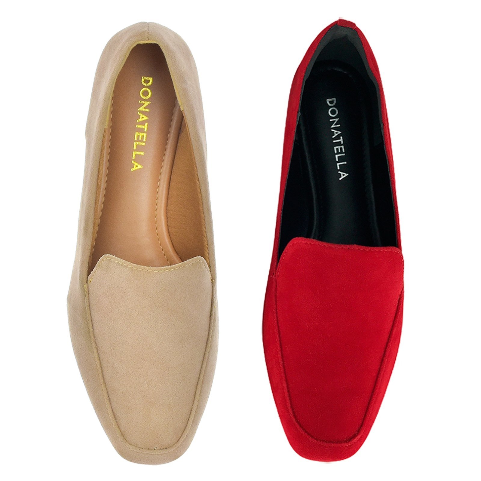 Kit 2 Pares Mocassim Feminino CM Calçados Nude e Vermelho Camurça