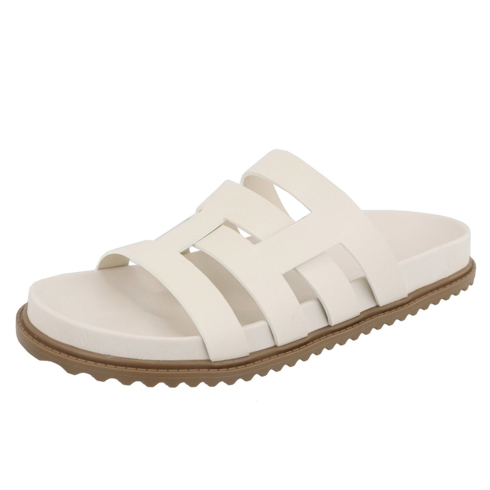 Papete Rasteira Tiras Basica Estilosa Comfort Slide Verão Agnes Veronez Off White