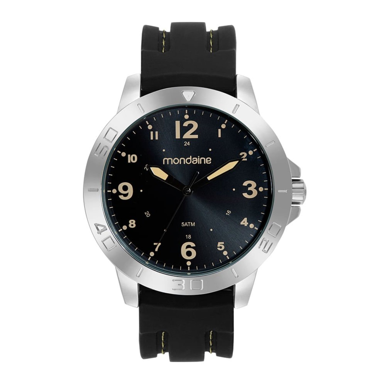 Relógio Masculino Esportivo Pespontos Silicone Prata Mondaine