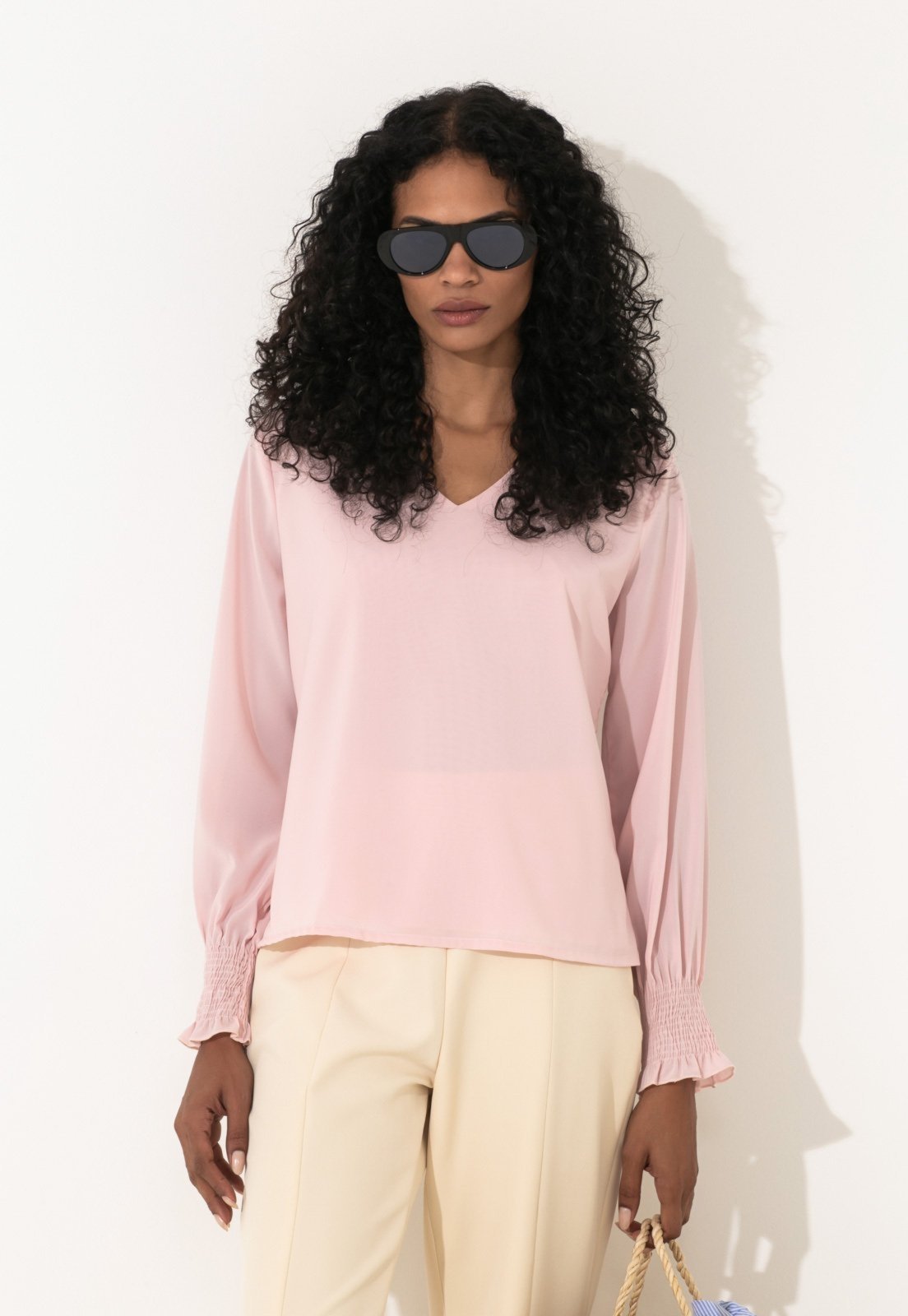 Vista 2 Blusa Traymon Manga Longa Com Lastex Claro rosê Traymon rosê