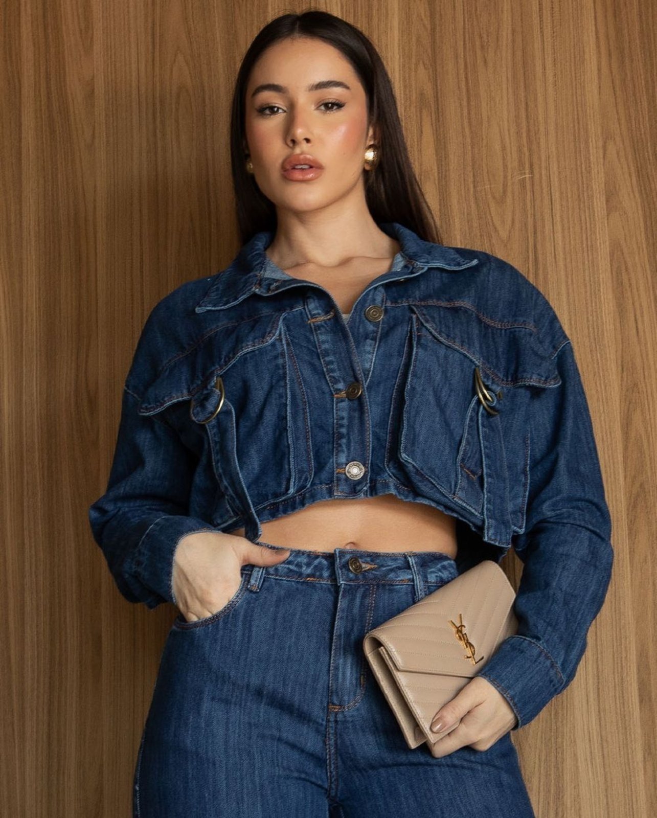 Jaqueta Jeans Over Feminina Cropped 24650 Escura Consciência