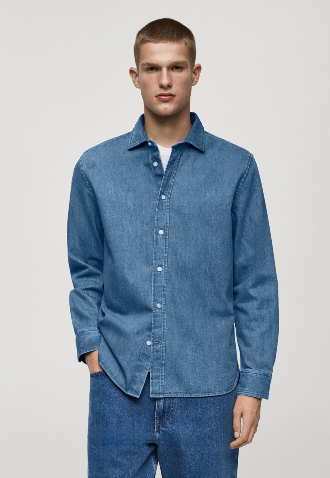 Infantil - Camisa Jeans Mango Reta Robin Azul