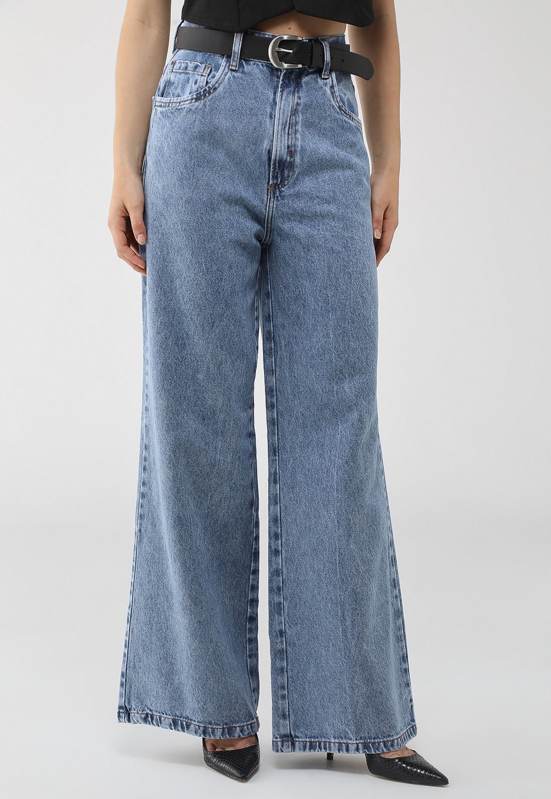 Calça Jeans Lança Perfume Wide Leg Pocket Azul