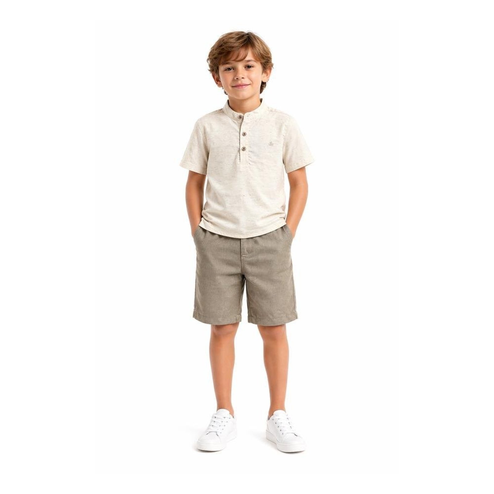 Infantil - Conjunto Camiseta Henley Bermuda VIGAT Bege Off White 1 Off-white