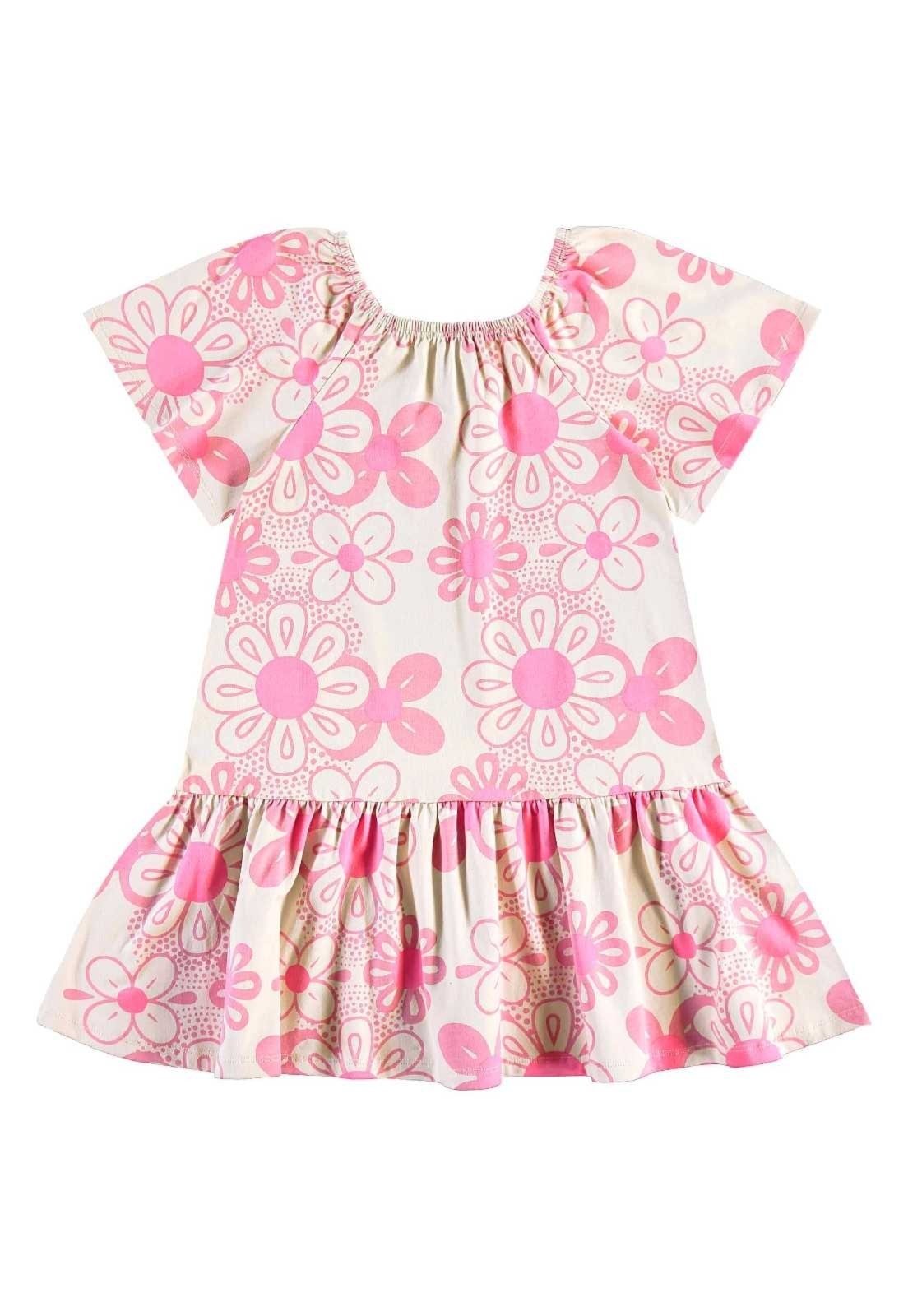 Infantil – Vestido Floral em Cotton Bee Loop Rosa
