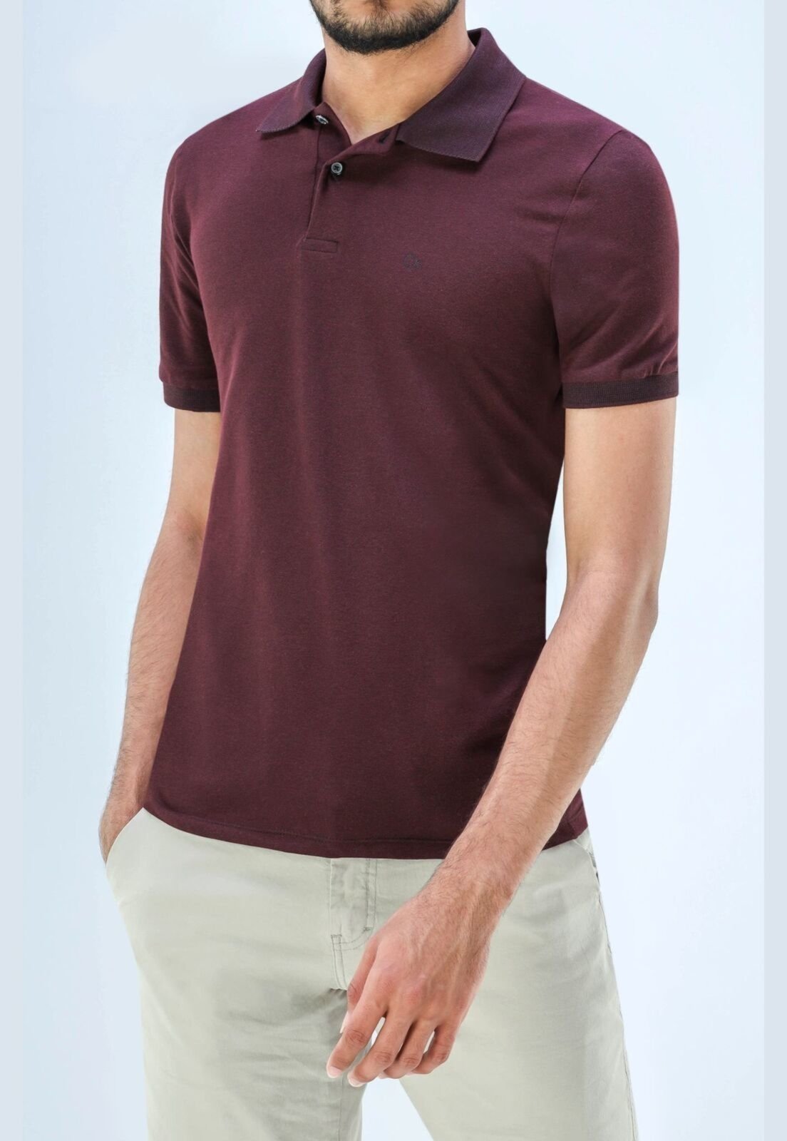 Camisa Polo Basica Casual Ogochi Slim Fit Bordô