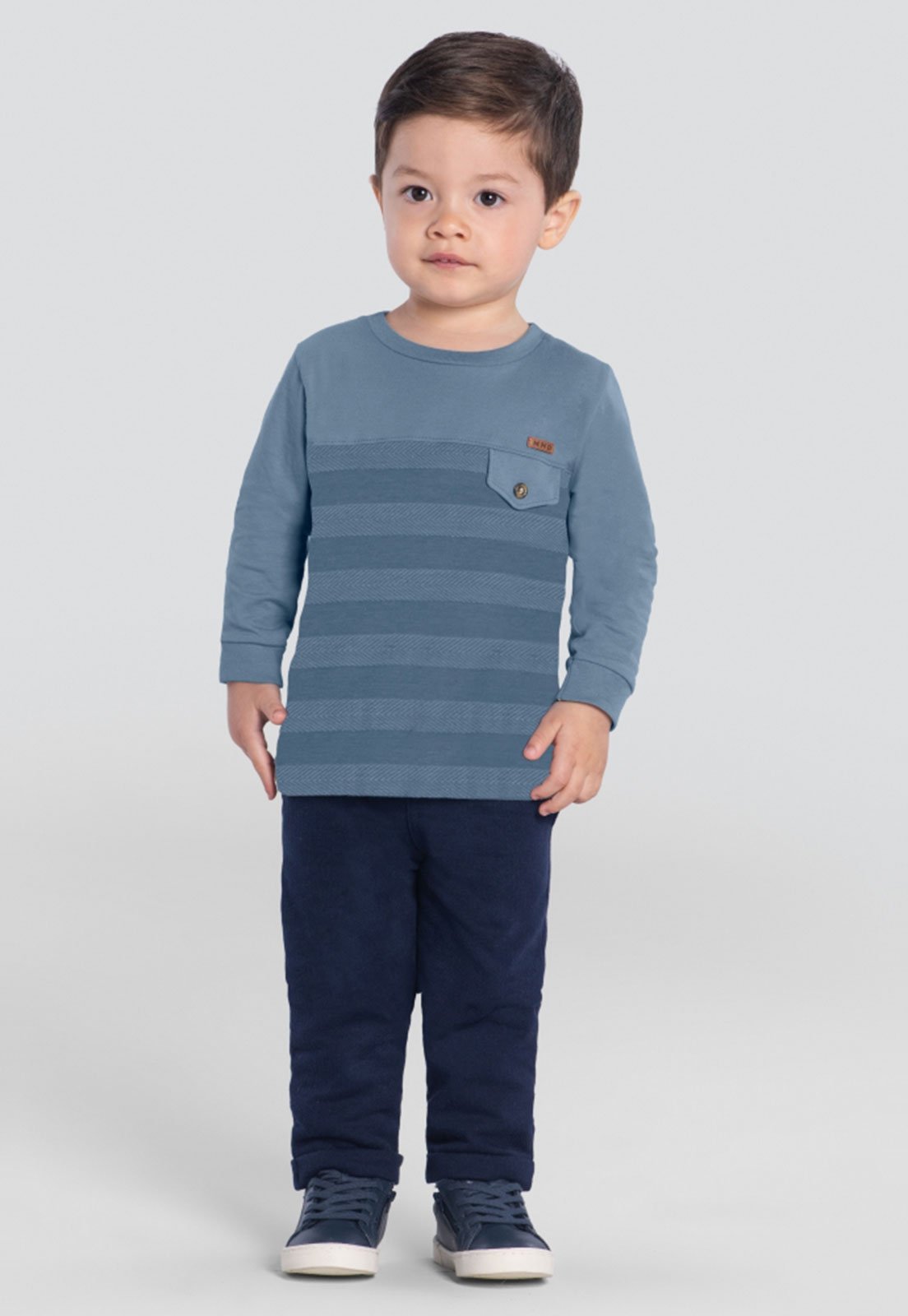 Infantil – Camiseta Manga Longa Brandili Mundi Listrada Azul