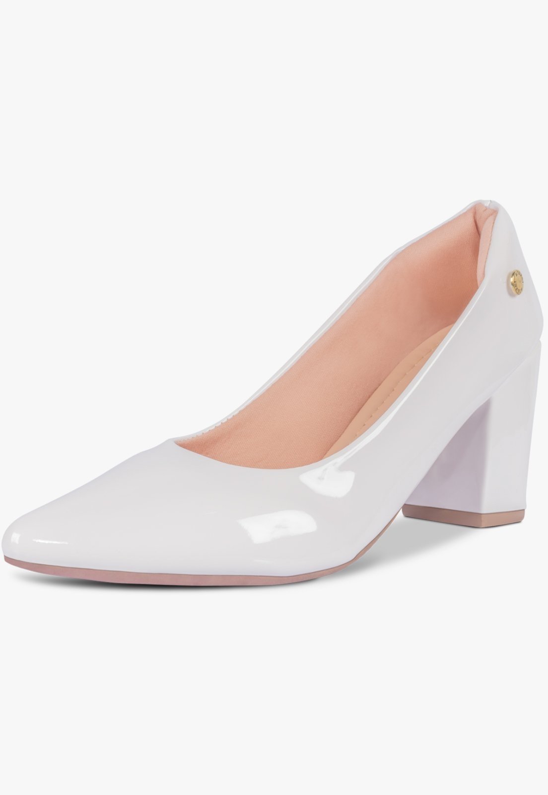 Scarpin Feminino Takata Salto Alto Bloco Bico Fino Casual Social Branco