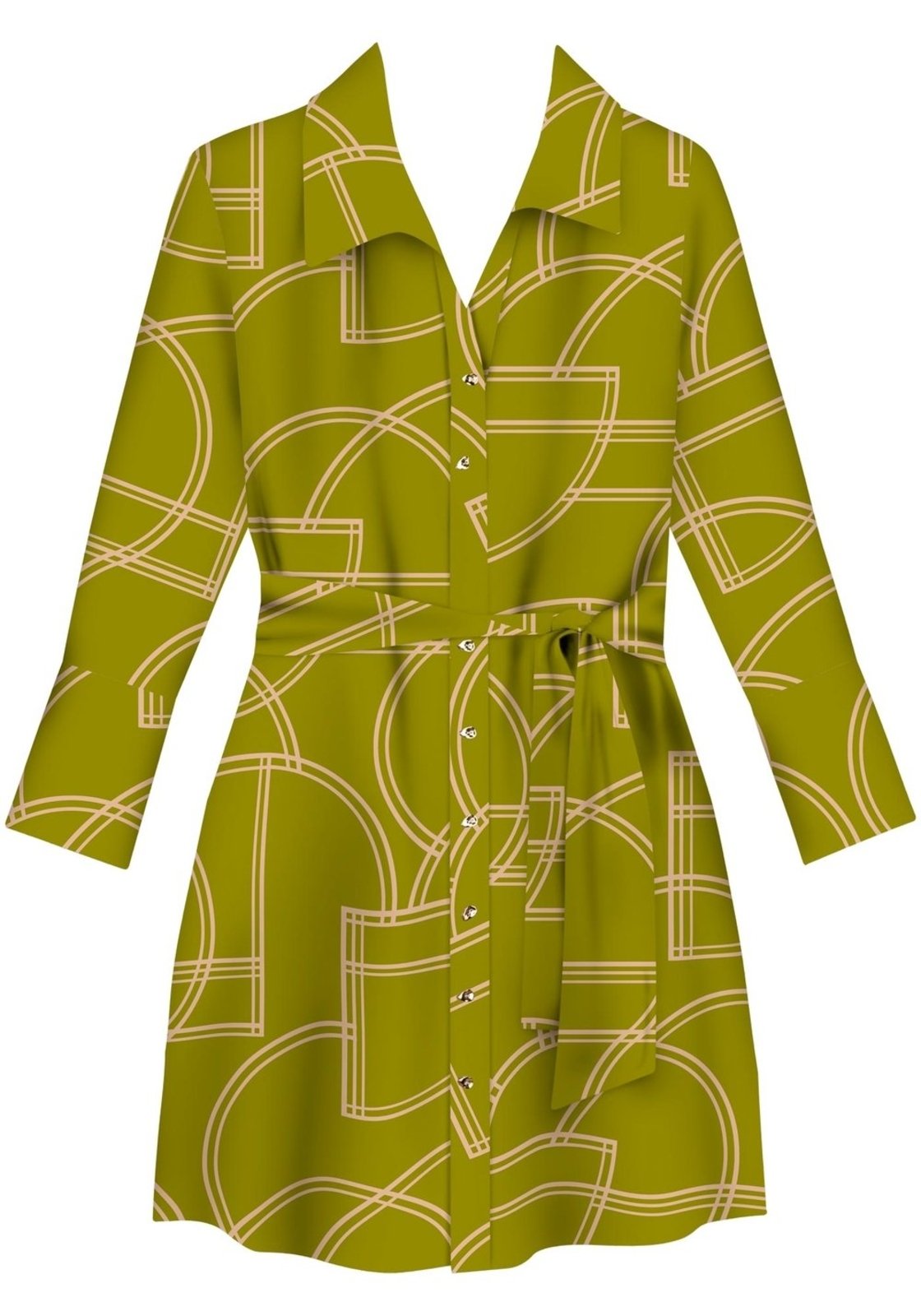 Vista 3 Vestido Midi Estampado Com Mangas Longas E Faixa Ajustável Lez a Lez poás