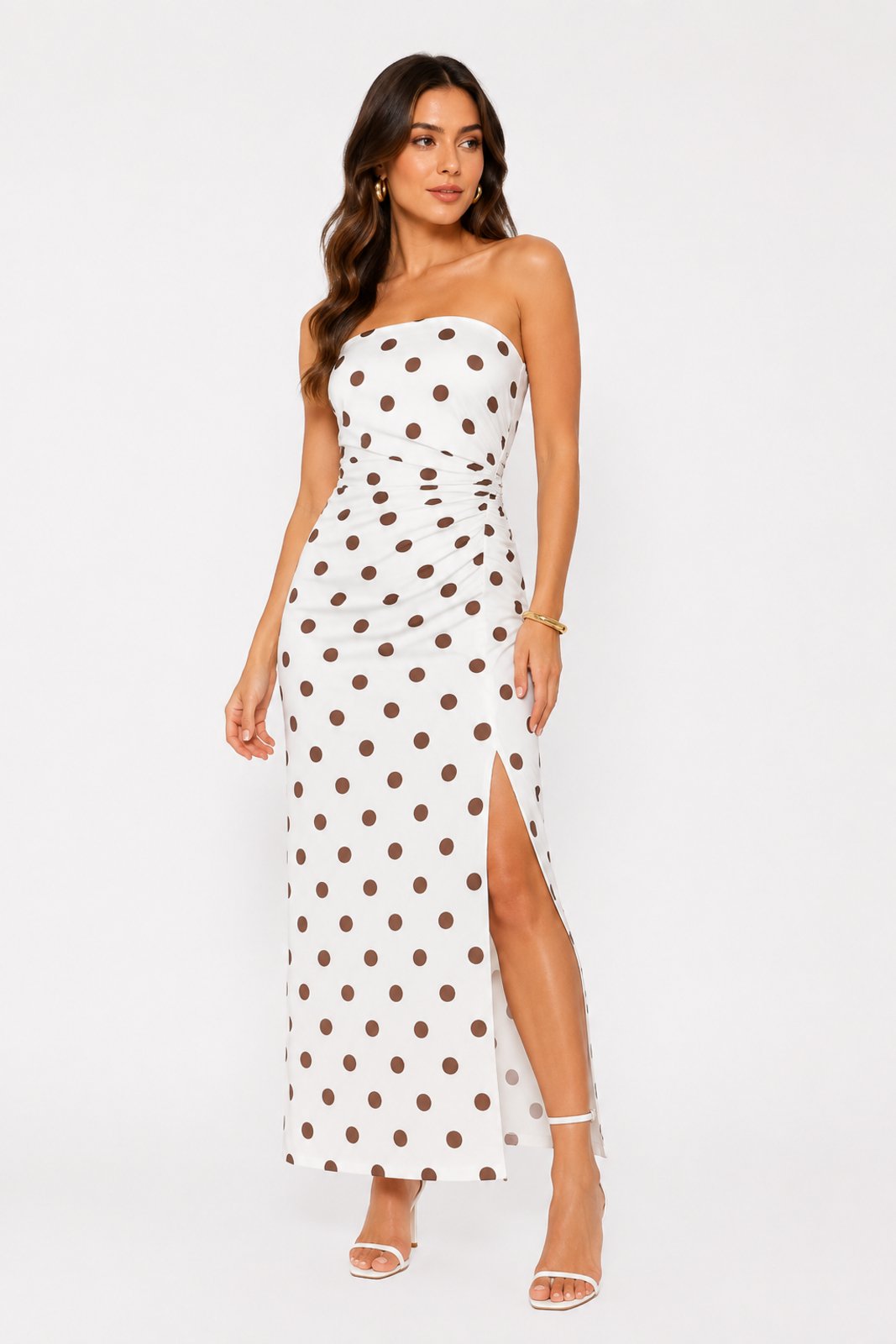Vestido Longo D Bell Outlet Fashion Poá Tomara Que Caia Branco
