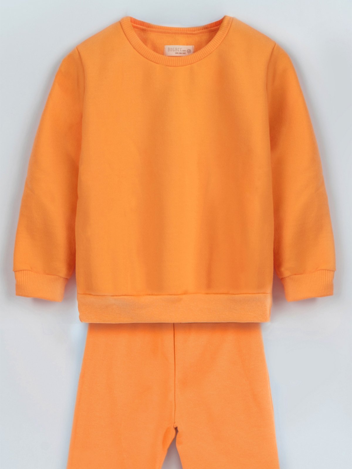 Vista 2 Infantil - Conjunto Bugbee Menina Liso Blusa Manga Comprida Gola Redonda Calça Moletom Felpado Tangerina laranja Bugbee laranja