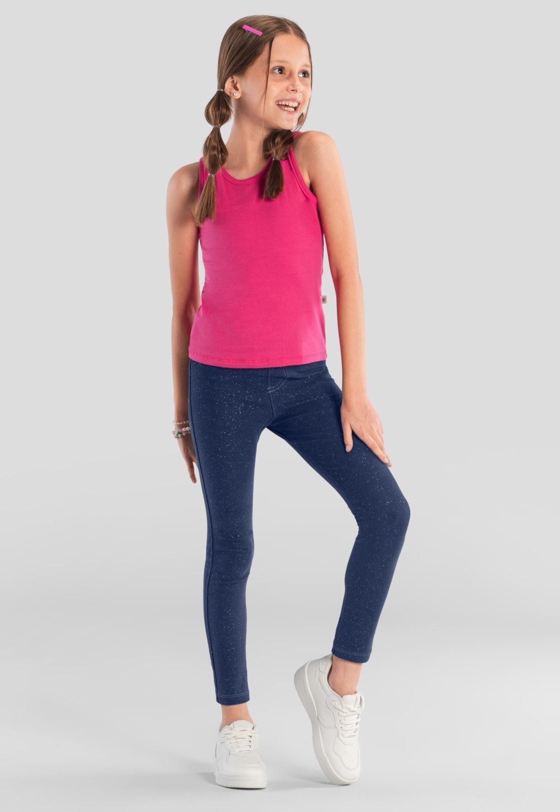 Vista 2 Infantil - Calça legging menina em cotton jeans Brandili azul Brandili azul
